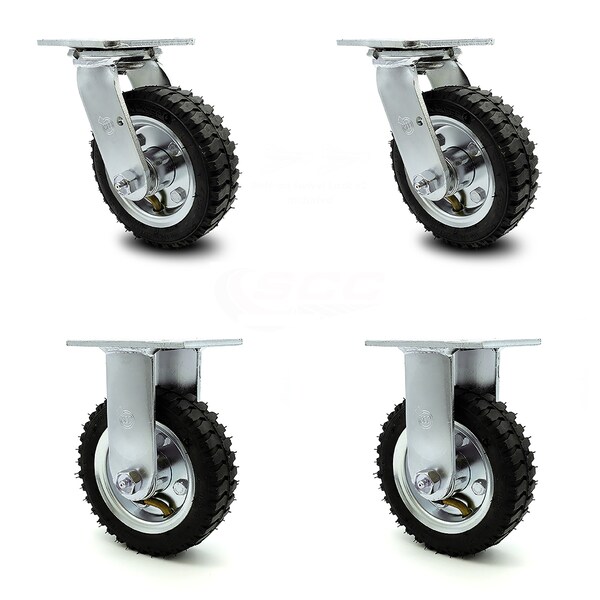 6 Inch Black Pneumatic Wheel Caster Swivel with Swivel Locks and 2 Rigid, 2PK